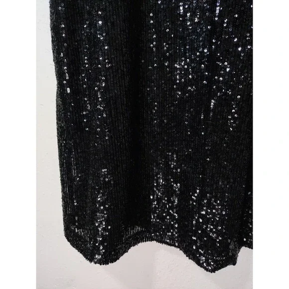 3/20 RACHEL Rachel Roy Black Glitter Sleeveless Keyhole Neck Shift Mini Dress XS - Picture 7 of 10